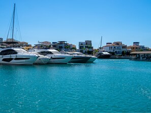 Enjoy waterfront views and easy access to yachts at this coastal retreat.