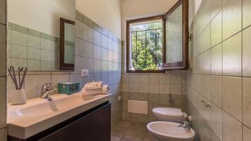 Comfort House | Bathroom | Shower, rainfall showerhead, hair dryer, bidet