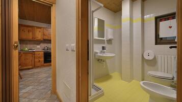 Shower, bidet, towels, soap