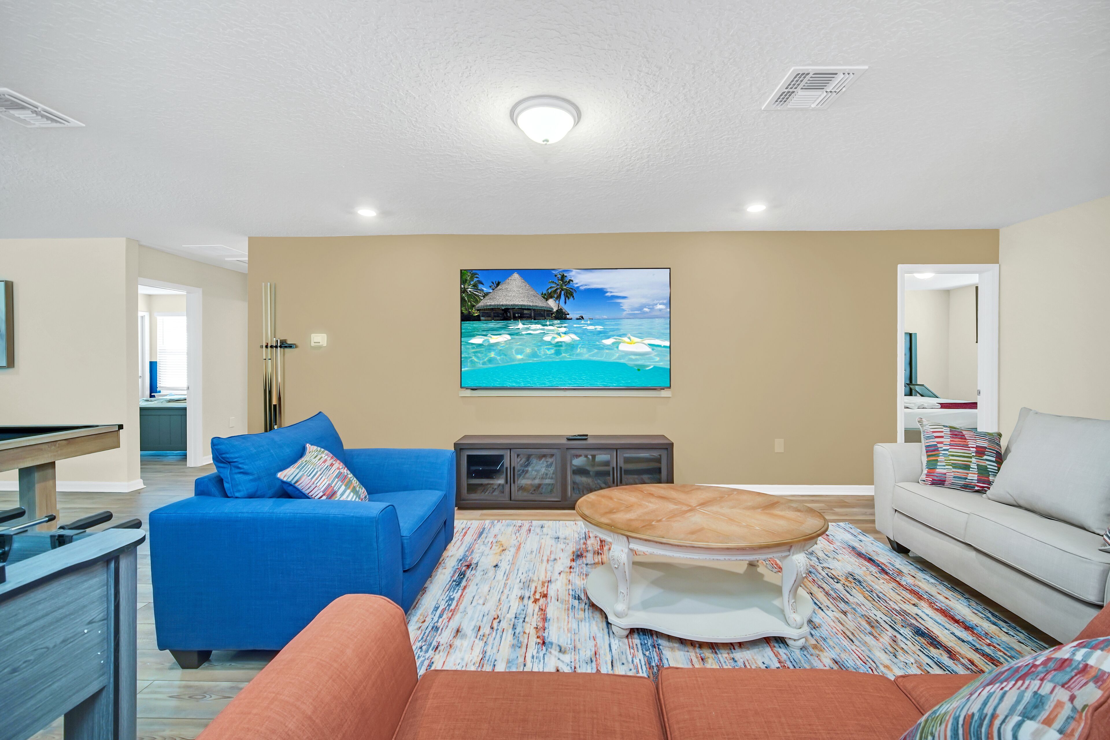 Smart TV, video games, DVD player, table football