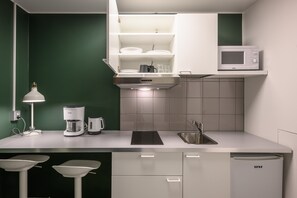 Kahden hengen huone, keittiö, kaupunkinäköala | Yksityinen keittiö | Minijääkaappi, mikroaaltouuni, kahvin-/teenkeitin, vedenkeitin