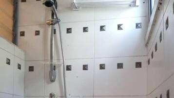 Shower, towels, toilet paper