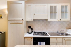 Fridge, oven, stovetop, electric kettle