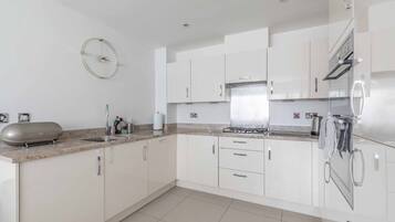 Fridge, microwave, oven, dishwasher