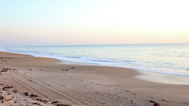 Una platja amb sorra daurada i onades suaus.