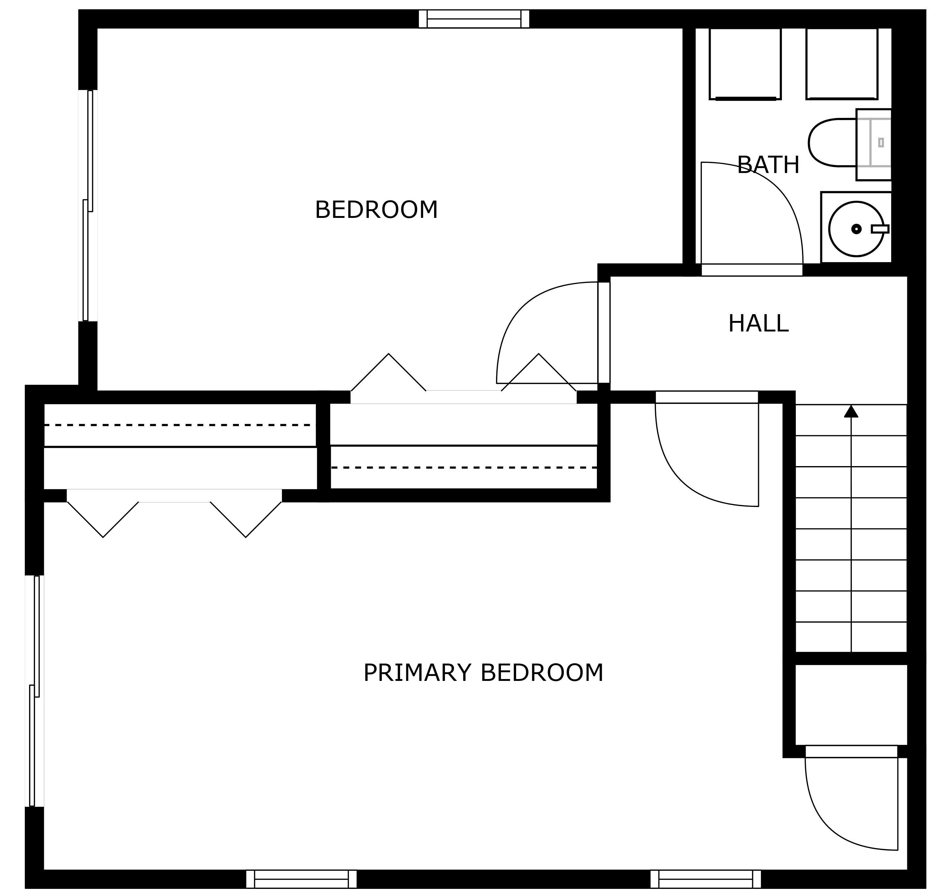 Un plan d’étage comprenant une chambre, une chambre principale et une salle de bain.