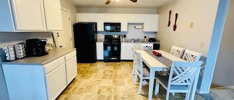 Fridge, microwave, oven, dishwasher