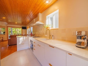 Fridge, oven, stovetop, coffee/tea maker