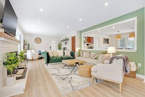 Smart TV, fireplace, video games, books