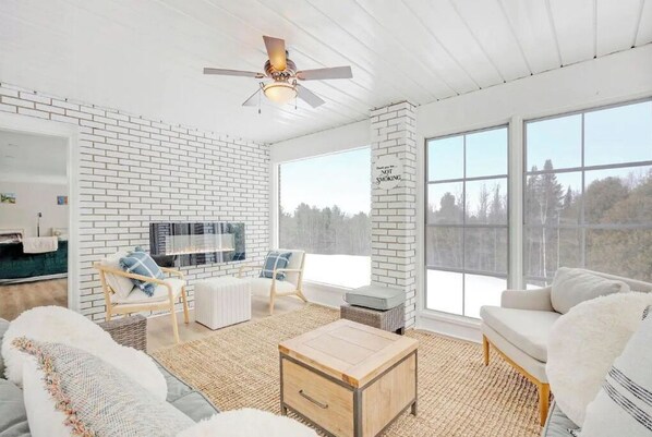 Smart TV, fireplace, video games, books