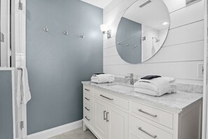 Shower, hair dryer - Flip Flops overlooks the signature hole of the golf course and has a beautiful view of the ocean! (Bald Head Island)