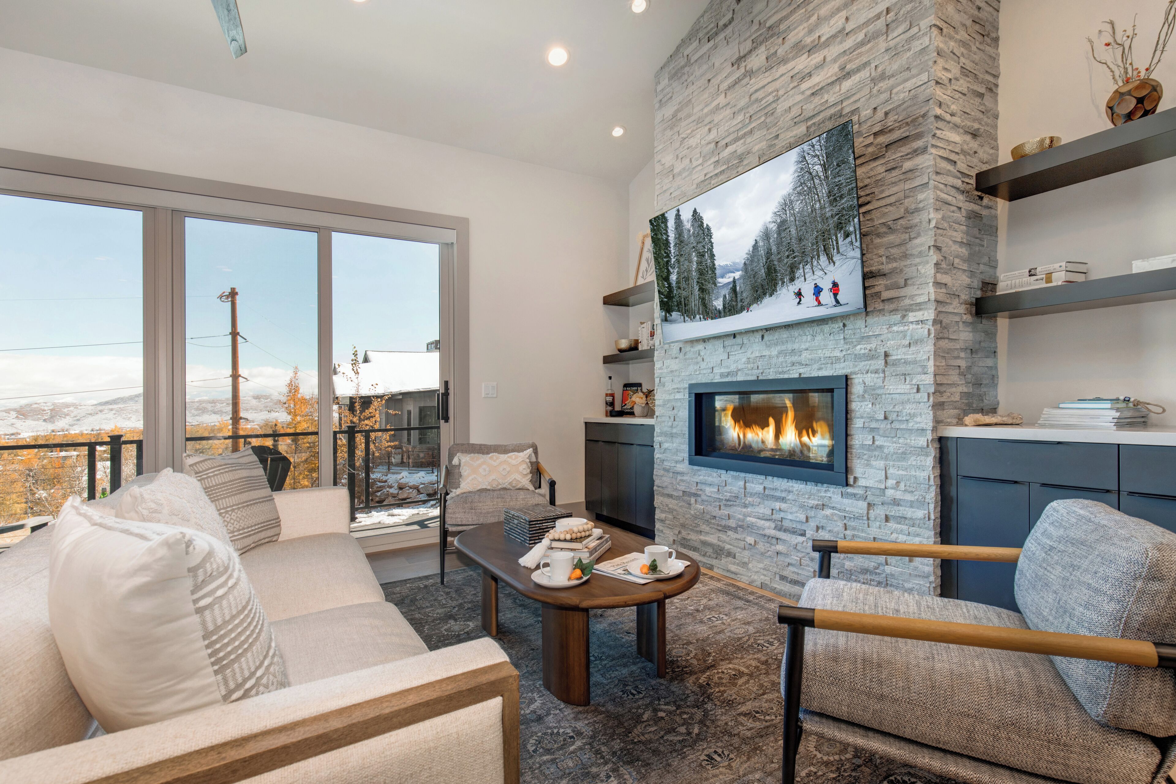 TV, fireplace