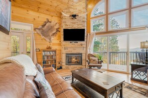 TV, fireplace, DVD player, books - Gorgeous home with wraparound deck, mountain views, hot tub, sauna, & fireplace (Blue Ridge)