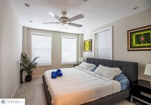 4 bedrooms, desk, iron/ironing board, travel cot