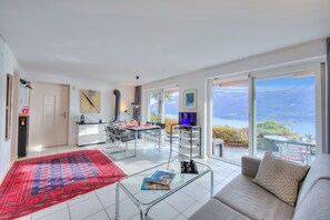 21-inch flat-screen TV with satellite channels, TV