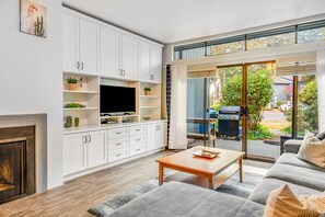 TV, fireplace, table football, ping pong