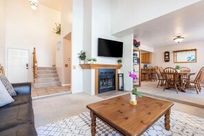 Smart TV, fireplace, table football