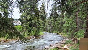 A river flowing through a forested area with rocks and trees. - Bluegreen Vacations Streamside at Vail, an Ascend Collection Resort (Vail)
