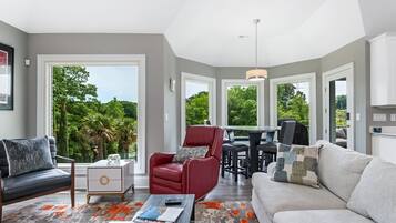 Televisor intel·ligent, llar de foc, llibres i estèreo