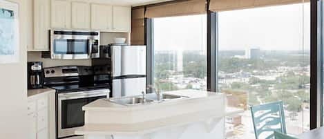 Fridge, microwave, oven, dishwasher