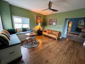 Smart TV, DVD player, books, video library