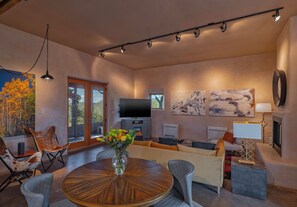 Smart TV, fireplace, stereo, printers