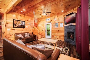 TV, fireplace, video games, DVD player