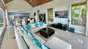Luxury Villa | Living area | LCD TV - Villa Tiga - Luxury Sea View Pool Villa (Koh Samui)