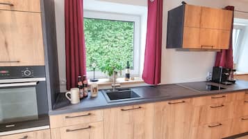 Frigorífico, microondas, horno y placa de cocina