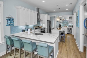 Fridge, microwave, dishwasher, coffee/tea maker