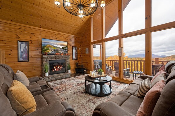 Smart TV, fireplace, DVD player, books