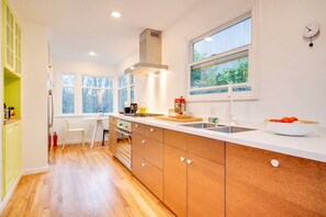 Microwave, coffee/tea maker, cookware/dishes/utensils