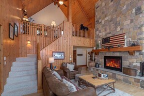 TV, fireplace, video games, DVD player