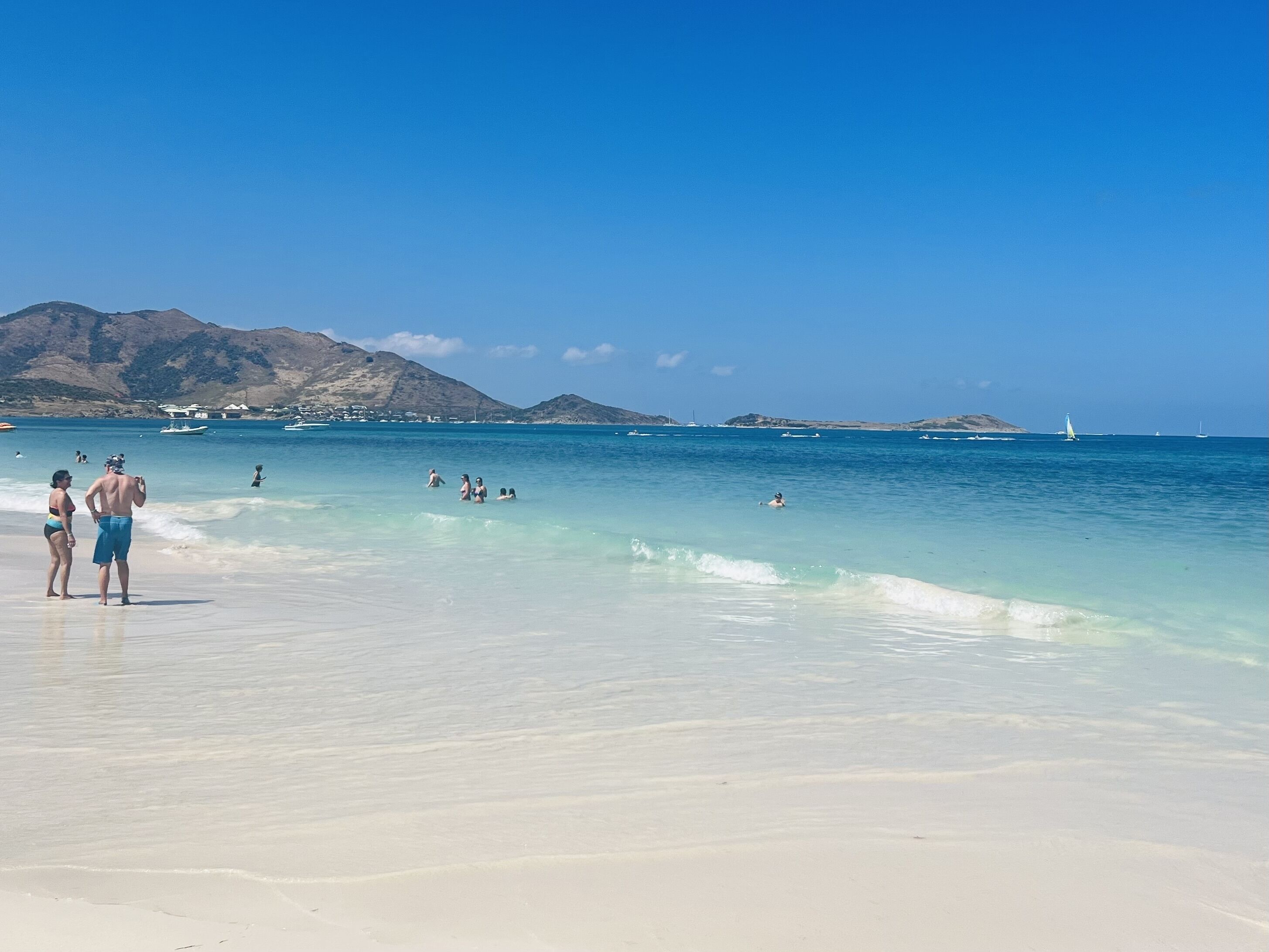 On the beach, sun loungers, beach towels