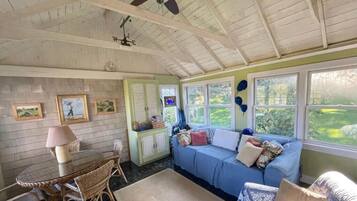 Smart TV, lareira, livros, escritórios