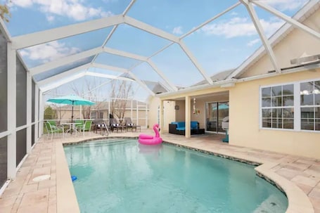 Outdoor pool. Casa Del Mar vacation home with heated pool & outdoor TV