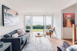 Smart TV, chimenea y libros 