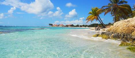 Plage, chaises longues, serviettes de plage