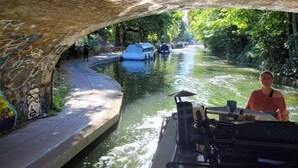 A canal with boats, a bridge overhead, and greenery around. - Charming Baby Narrowboat Apsley Marina (Hemel Hempstead)