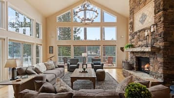 TV, fireplace, video games, table football