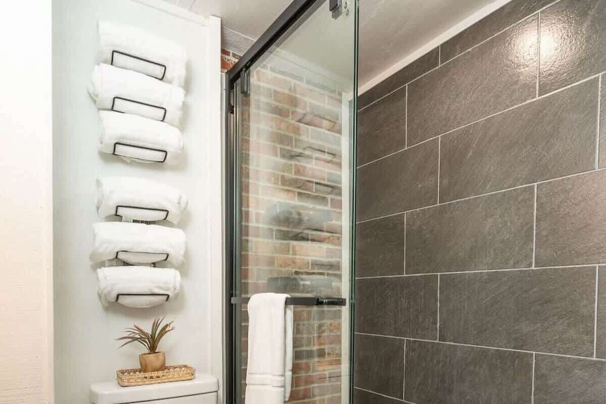 Shower, hair dryer, shampoo