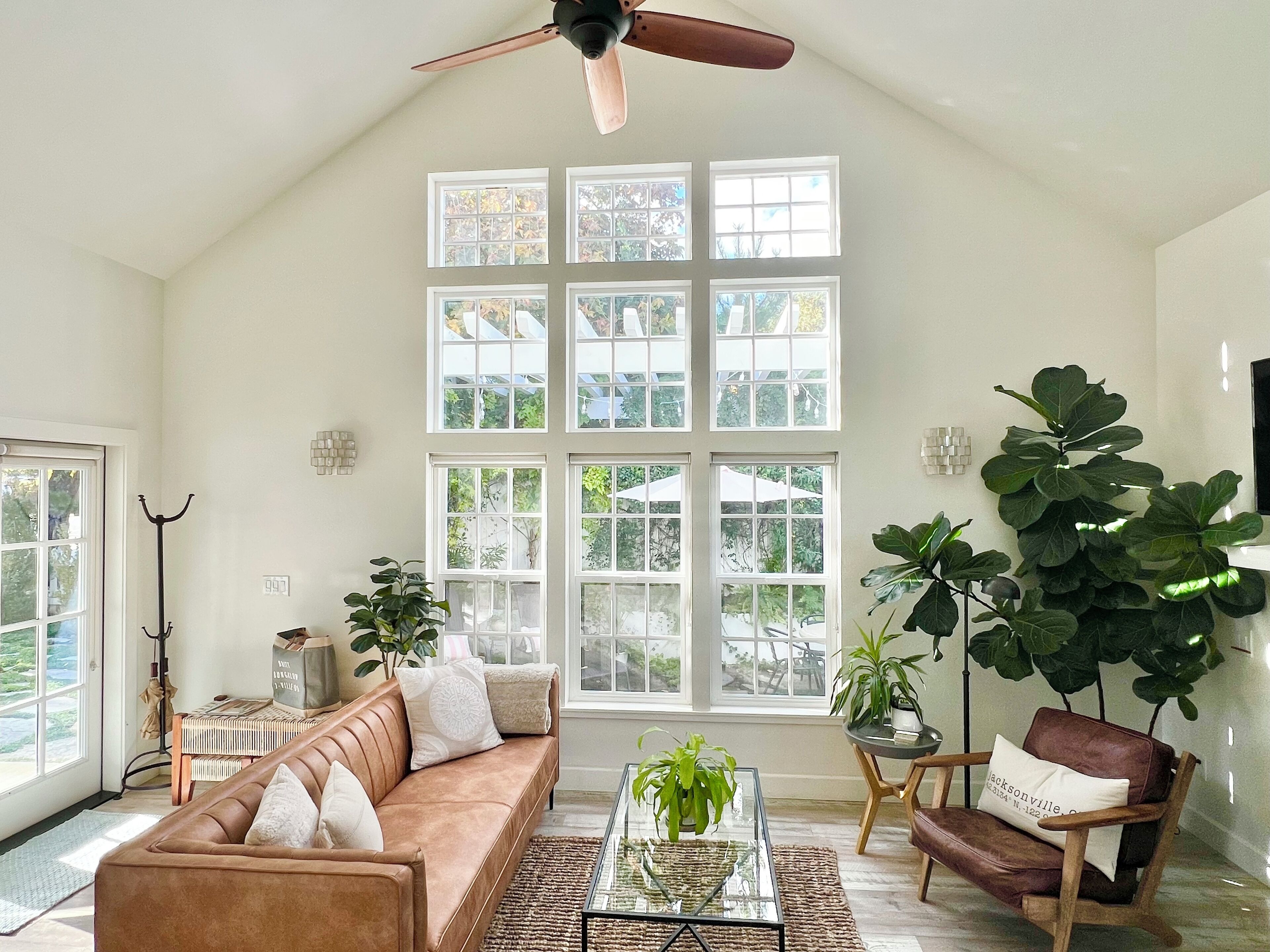 Smart TV, fireplace, books, stereo