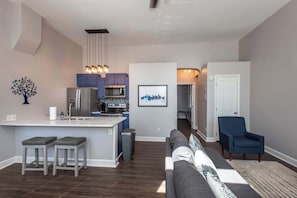 Condo, 1 Queen Bed with Sofa bed, Kitchen | Living area | 40-inch TV with digital channels