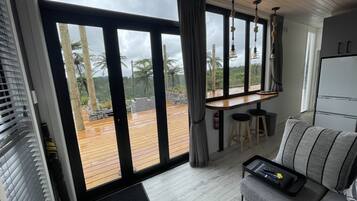 Smart TV, chimenea y estéreo