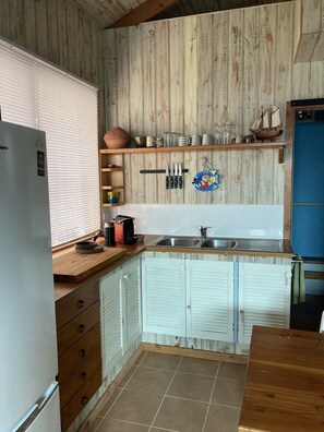 Fridge, microwave, coffee/tea maker, electric kettle