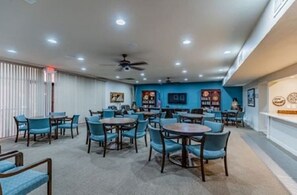 A spacious indoor area with multiple tables and chairs, ceiling fans, and recessed lighting. - Resort Like Condo in the Prestigious Paradise Valley Area (Phoenix)