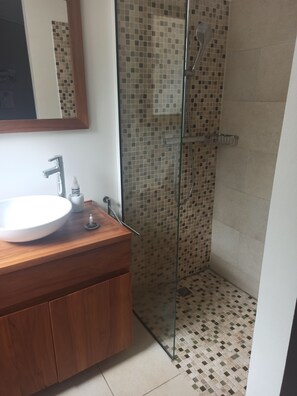 Dusche, Haartrockner, Handtücher, Seife