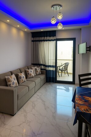 Chalet, 1 Bedroom, Accessible, Smoking | Living room - Where Every Sunset Tells a Story Porto Said Chalet (Al-Manasrah)