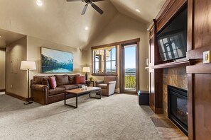 Smart TV, fireplace, video games, DVD player