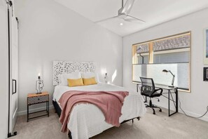 2 bedrooms, desk, iron/ironing board, travel crib